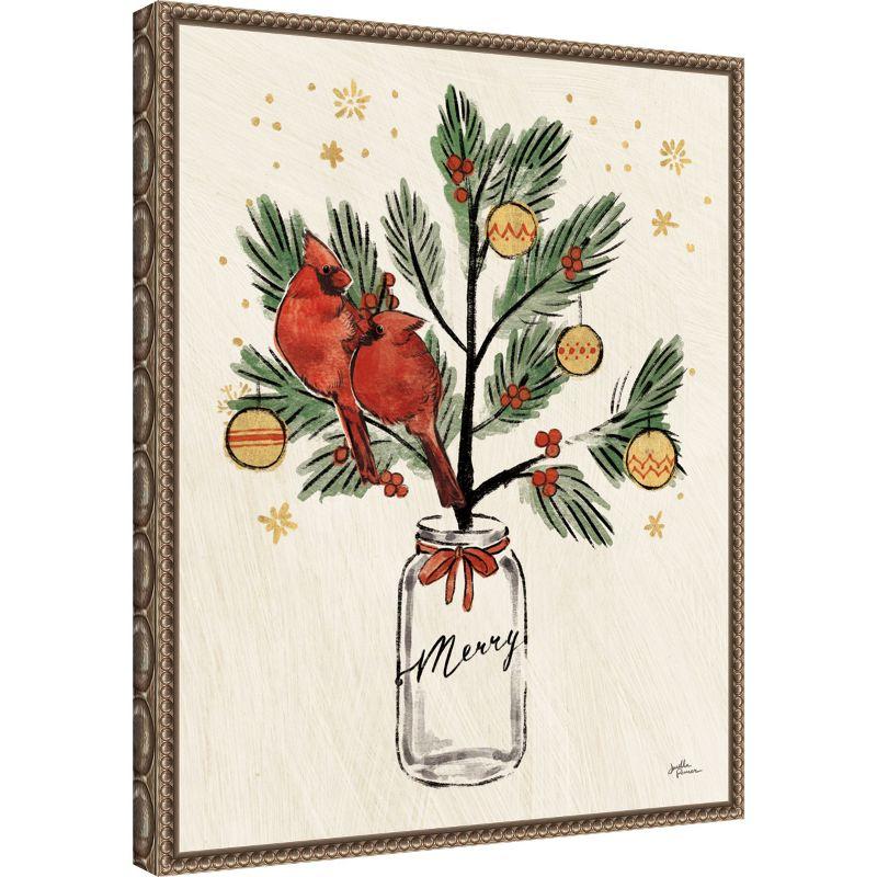 Amanti Art Christmas Lovebirds XIII Merry by Janelle Penner Framed Canvas Wall Art