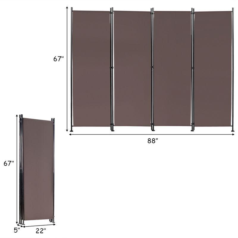 Costway 4-Panel Room Divider Folding Privacy Screen w/Steel Frame Decoration Brown