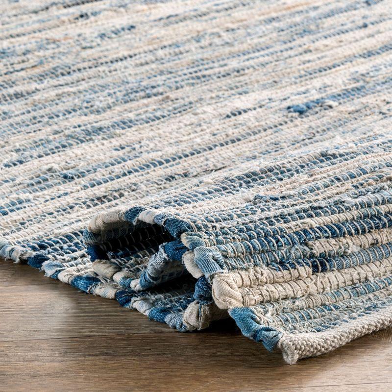 Handmade Blue Cotton Striped 5' x 8' Area Rug