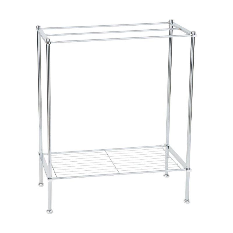 Chrome Freestanding Rectangular Towel Rack with Shelf