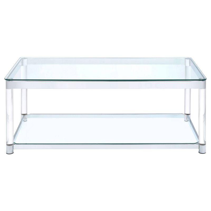 Elegant 48" Silver Metal & Glass Rectangular Coffee Table with Acrylic Legs