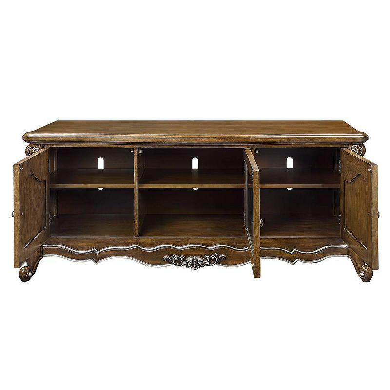 75" Antique Oak Finish TV Stand with Cabinet