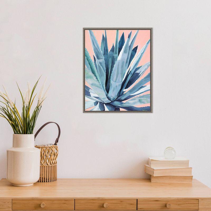 16" x 20" Agave with Coral by Alana Clumeck Framed Canvas Wall Art Gray - Amanti Art: Tropical Botanical Decor