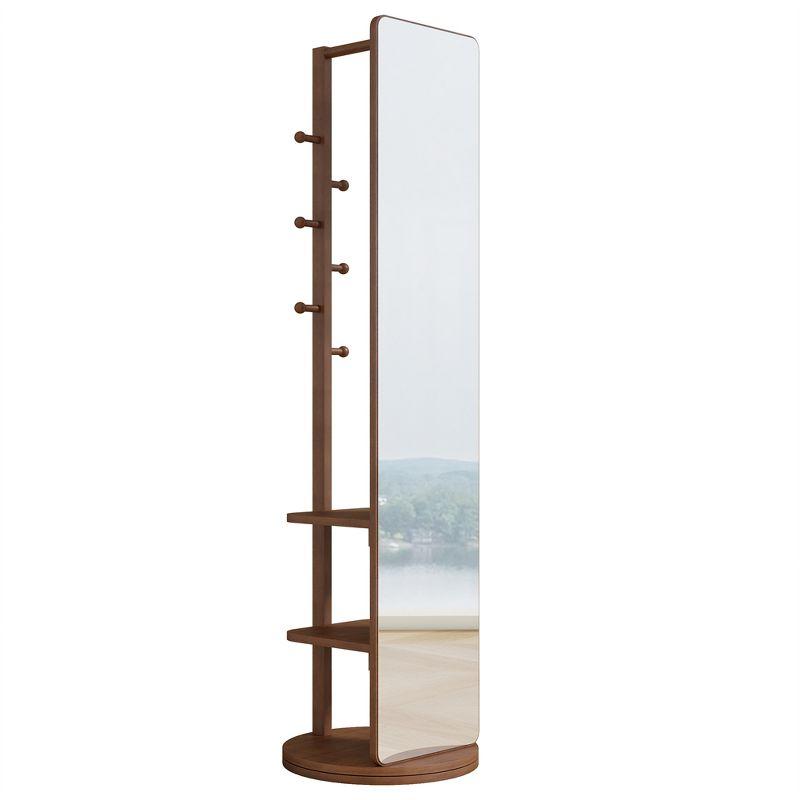 Full Length Mirror with Stand, 360°Swivel Full Body Mirror with Cloak Rack, Modern Standing Mirror for Bedroom Living Room Entryway 65.7" Walnut