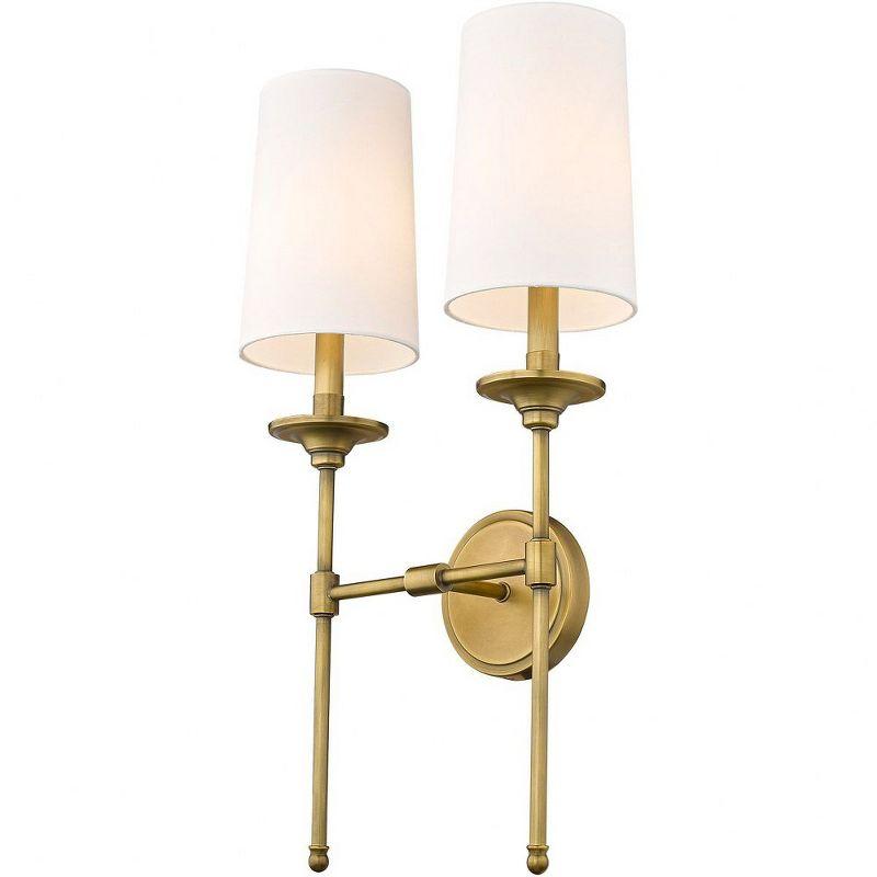 Emily 24" Rubbed Brass and White Fabric 2-Light Wall Sconce