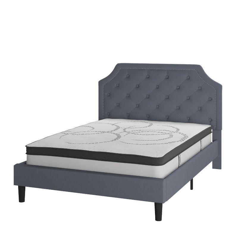 Flash Furniture Brighton Queen Size Tufted Upholstered Platform Bed in Light Gray Fabric with 10 Inch CertiPUR-US Certified Pocket Spring Mattress