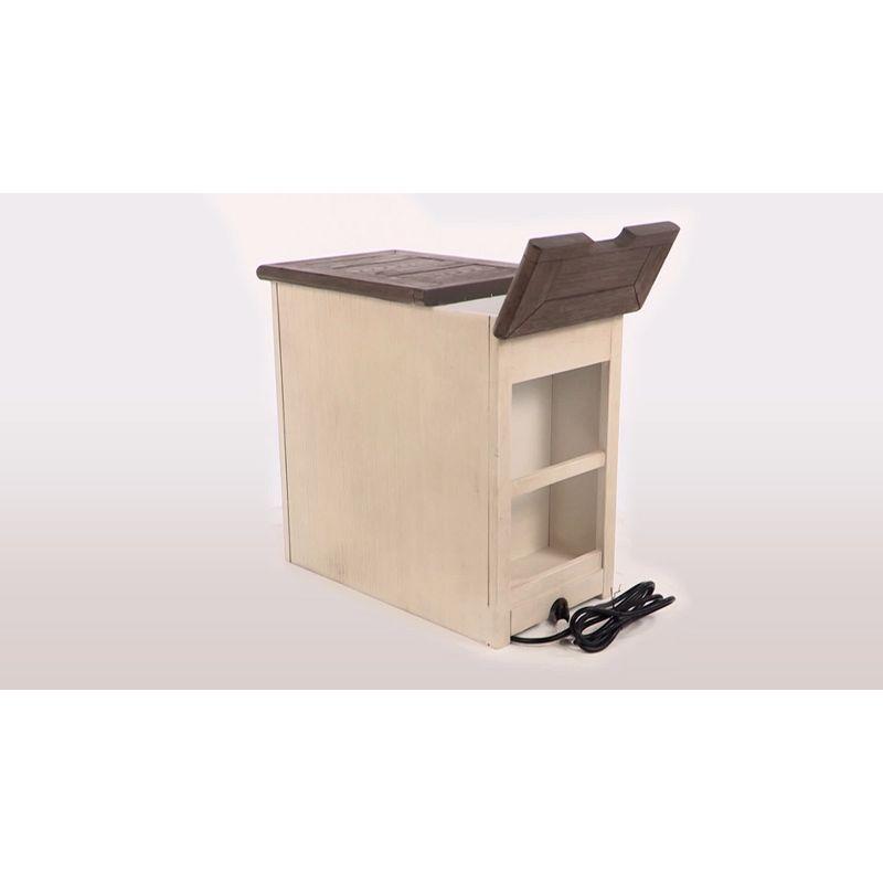 Signature Design by Ashley Bolanburg Chair Side End Table Brown/White: Vintage Style, USB Ports, Storage Cabinet