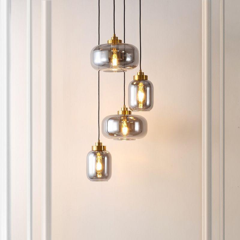 Equinox 4 Light 19 Inch Pendant - Smoke Grey/Brass - Safavieh.