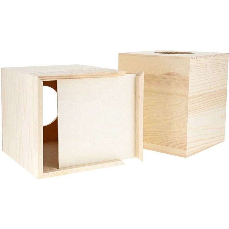 Juvale 2 Pack Unfinished Wood Tissue Box Cover for DIY Crafts, Home Decor, 5 x 5.5 in