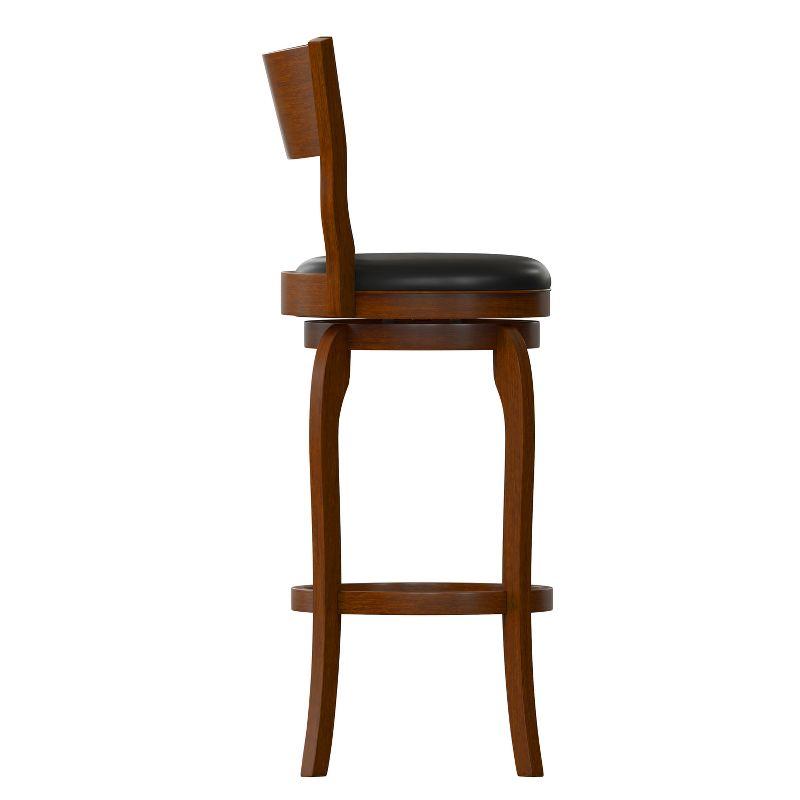 Merrick Lane 30" Classic Wooden Open Back Swivel Bar Height Pub Stool with Upholstered Padded Seat and Integrated Footrest