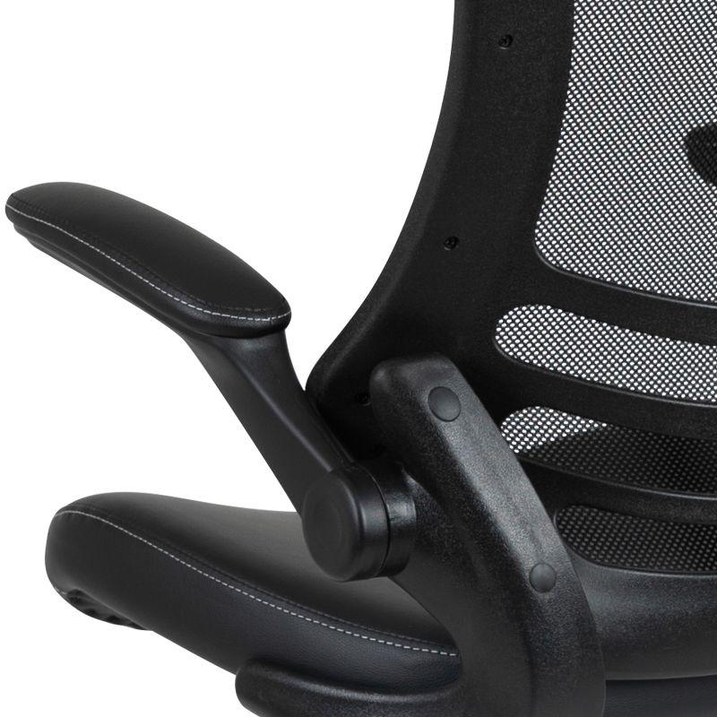 Flash Furniture Kelista Mid-Back Black Mesh Ergonomic Drafting Chair with LeatherSoft Seat, Adjustable Foot Ring and Flip-Up Arms