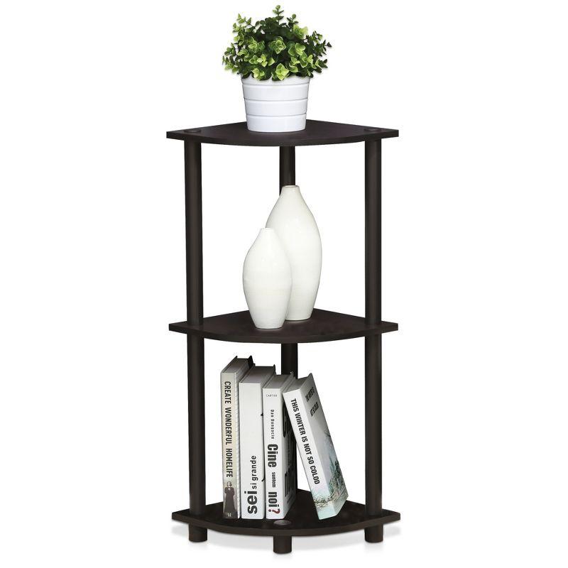 Furinno 3-Tier Corner Display Rack Multipurpose Shelving Unit Industrial Ladder Bookcase,Dark Walnut
