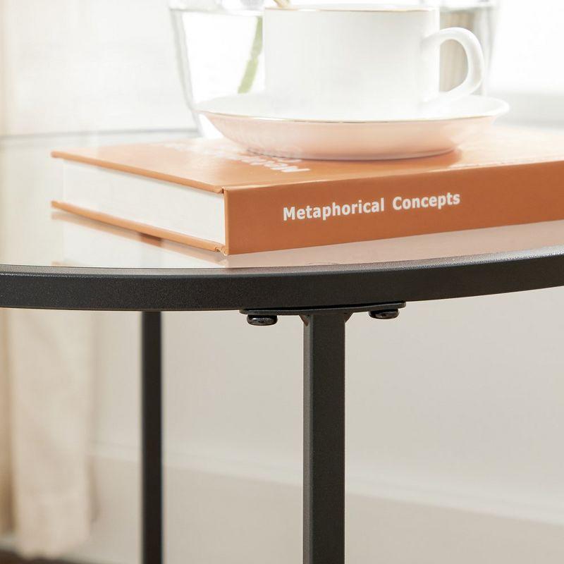VASAGLE Round Side Table, Glass End Table with Metal Frame, Black Coffee Table with Modern Style Black