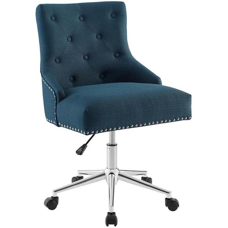 Azure Elegance Tufted Swivel Office Chair with Nailhead Trim