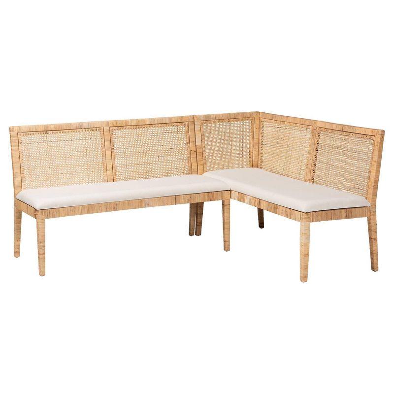 bali & pari 2pc Kalimantan Rattan Banquette Set Light Honey/White: Polyester Upholstery, Plywood Frame