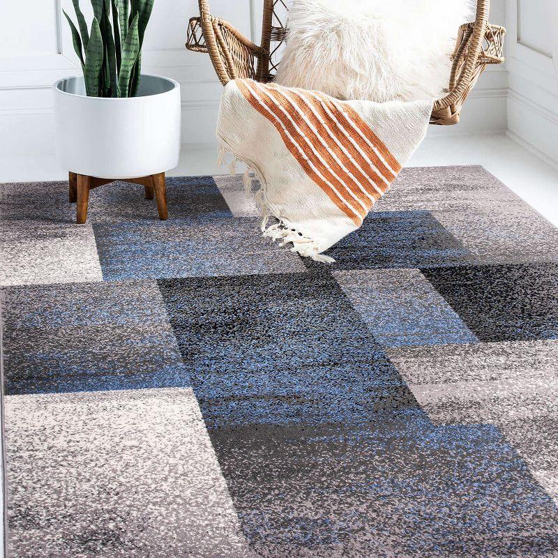 World Rug Gallery Contemporary Modern Geometric Boxes Area Rug - Blue 3'3" x 5'