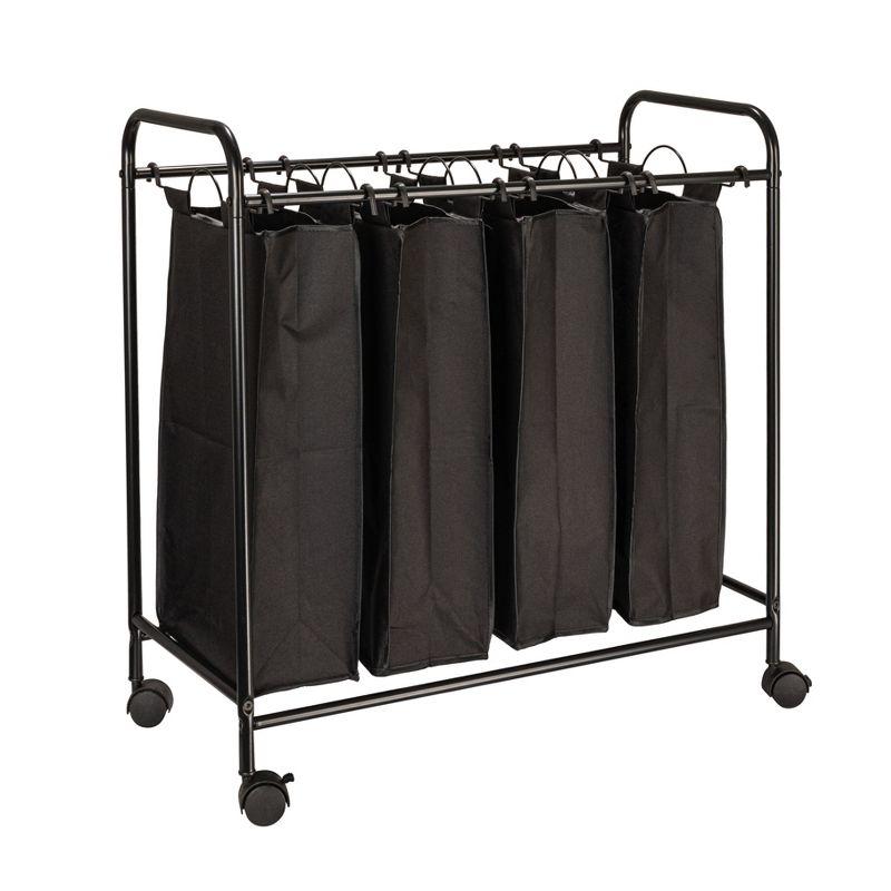 Rolling Laundry Sorter, 4 Bag Laundry Sorter Cart with Washable and Removable Bags, Black
