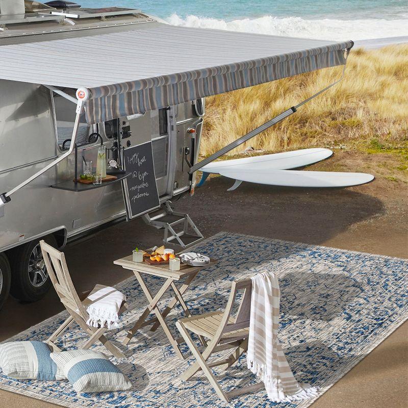 3'x5' Rozetta Boho Medallion Textured Weave Indoor/Outdoor Area Rug, Gray/Navy - JONATHAN Y