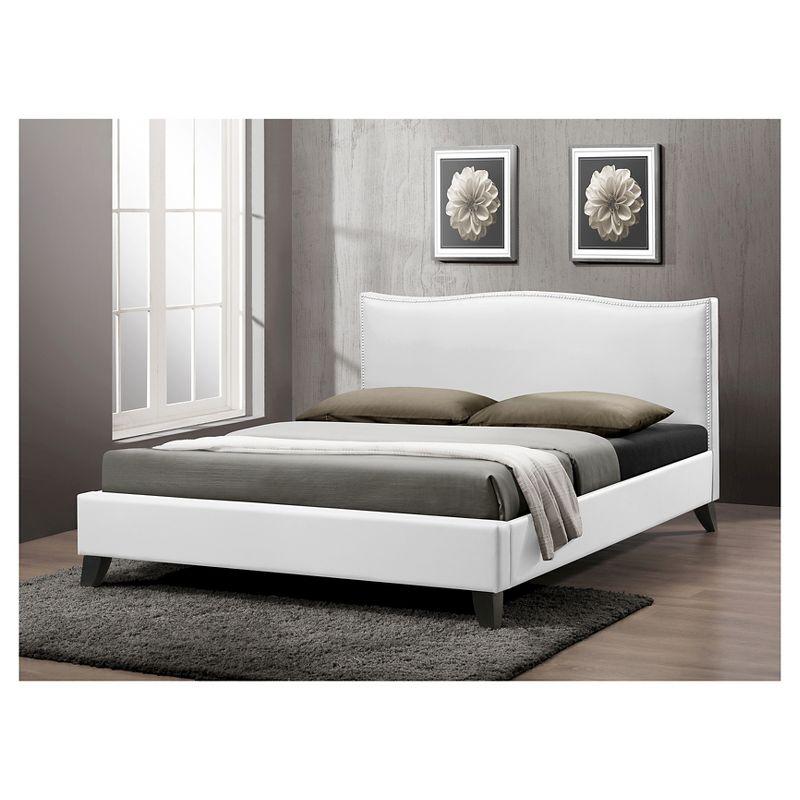 Baxton Studio Queen Battersby Modern Bed with Upholstered Headboard White : Platform Design, No Box Spring Needed, Wood Composite Frame