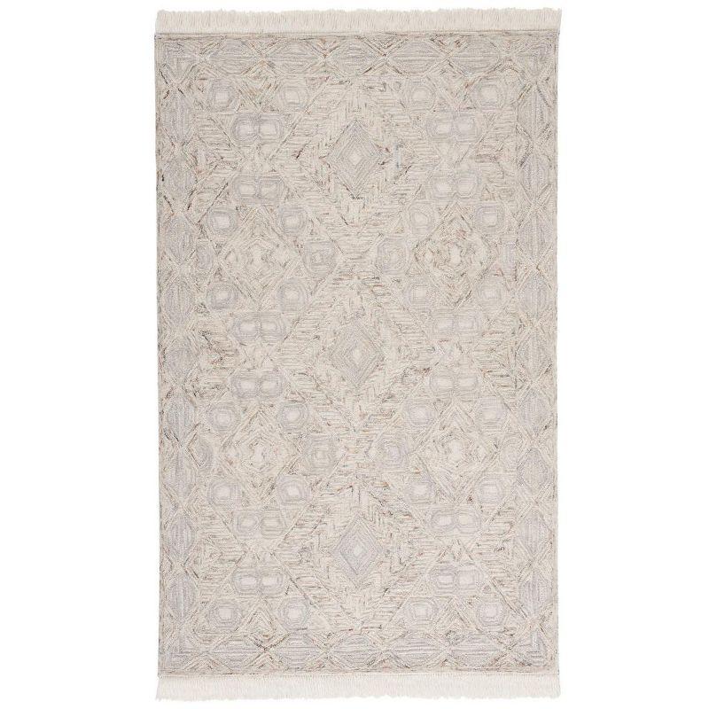 Ivory Silk Road Inspired Hand-Tufted Wool Rectangular Rug