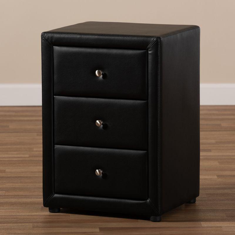 Tessa Faux Leather Upholstered 3 Drawer Nightstand Black - Baxton Studio