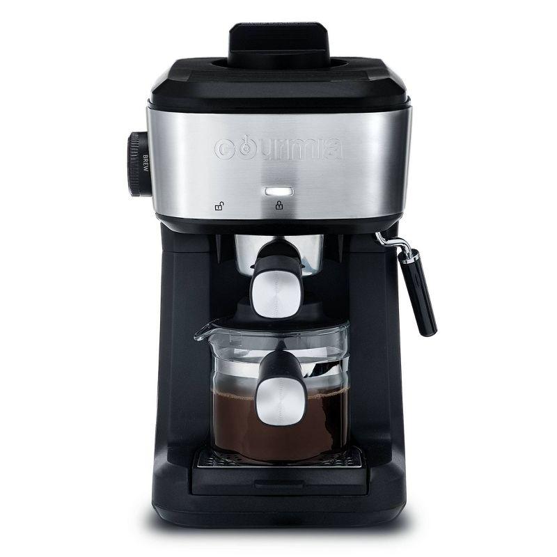 Gourmia 4-Shot Steam Espresso, Cappuccino, and Latte Maker with Frothing Wand: 1.5L Capacity, 1500W Electric