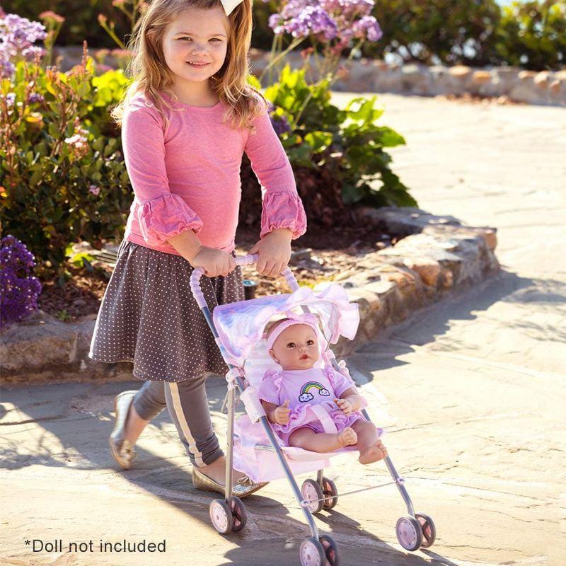 Adora Pastel Pink Heart Baby Doll Stroller with Umbrella Shade & Ruffle Trim