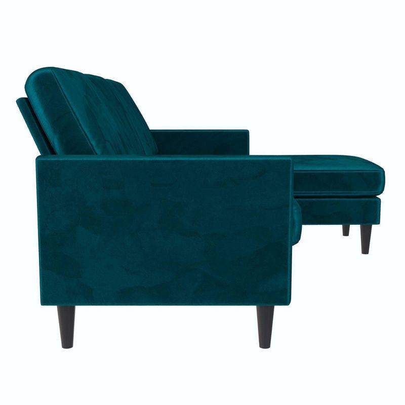 Winston Green Velvet Reversible Sectional Sofa with Ottoman