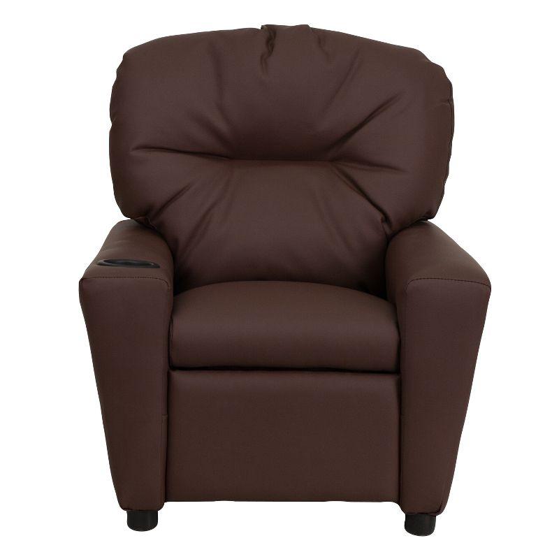 Cozy Brown LeatherSoft Kids Recliner with Built-in Cup Holder