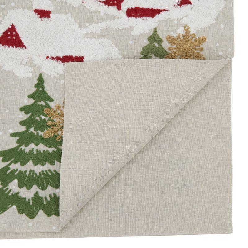 Natural Embroidered Christmas Mountain Polyester Table Runner