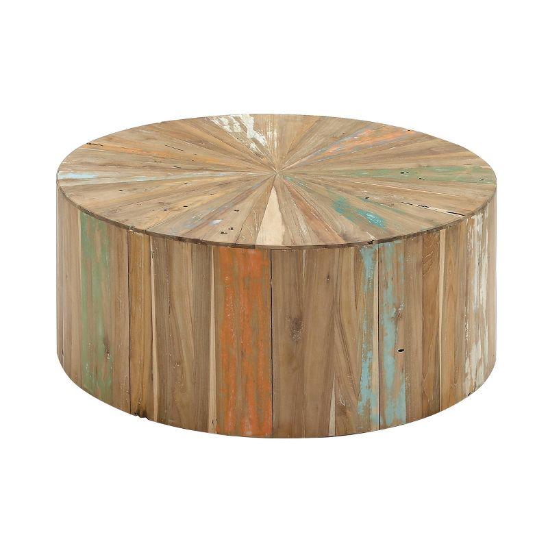 Round Reclaimed Wood Outdoor Coffee Table with Storage