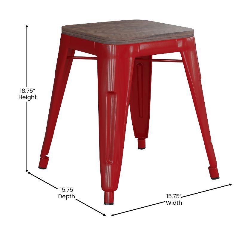 Flash Furniture 18" Backless Table Height Stool with Wooden Seat, Stackable Red Metal Indoor Dining Stool, Commercial Grade - Set of 4