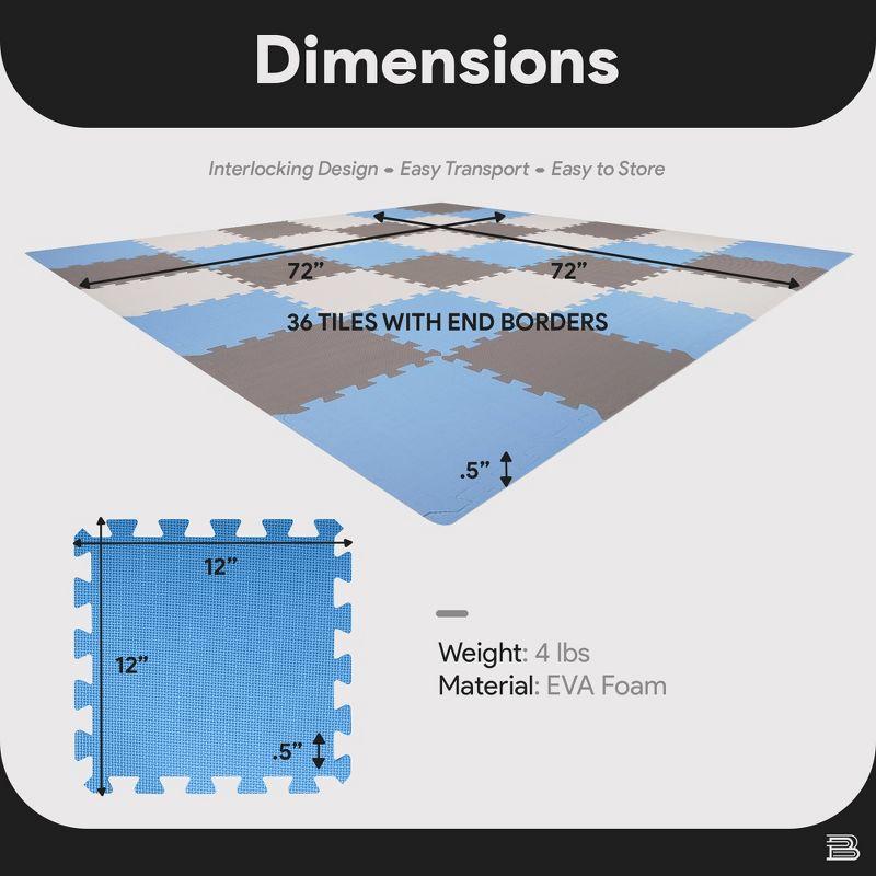 BalanceFrom Fitness 36 Tile Thick Non Slip Interlocking EVA Foam Kids Puzzle Home Floor Exercise Play Mat Set, Covers 36 Square Feet, Blue/Brown/Beige