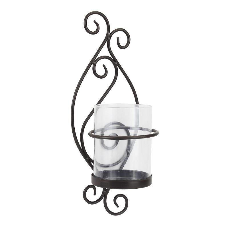 Elegant Black Metal Scrolled 18.5" Pillar Candle Wall Sconce