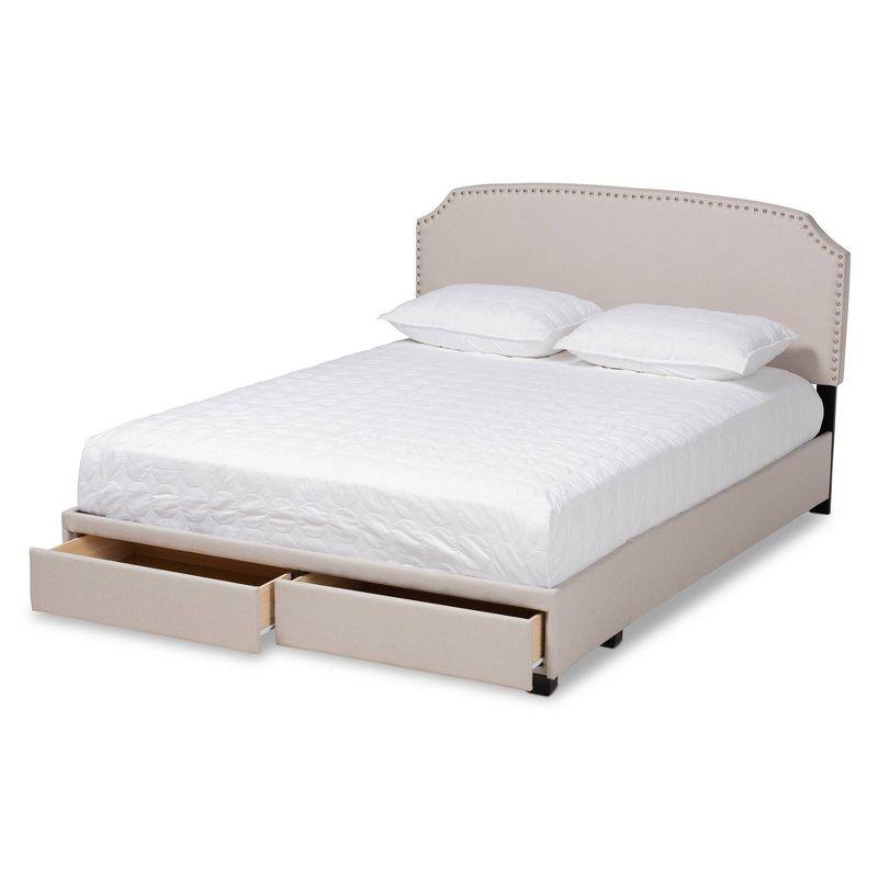 Baxton Studio Queen Larese Fabric Upholstered 2 Drawer Platform Storage Bed Beige/Black: Mid-Century Modern, No Box Spring Needed