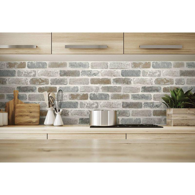 NextWall Faux Washed Brick Peel and Stick Wallpaper: Industrial Vinyl, Self-Adhesive, Repositionable, 30.75 Sq Ft Coverage