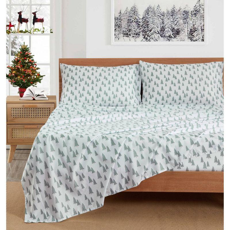 Holiday Forest King White Microfiber Sheet Set