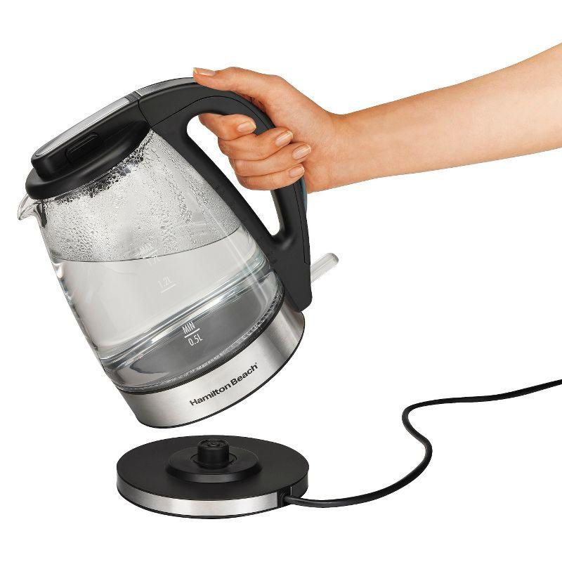 Hamilton Beach 1.7L Illuminated Glass Kettle - 40869: Electric Water Boiler, Overheat Protection, Cordless, LED Indicator