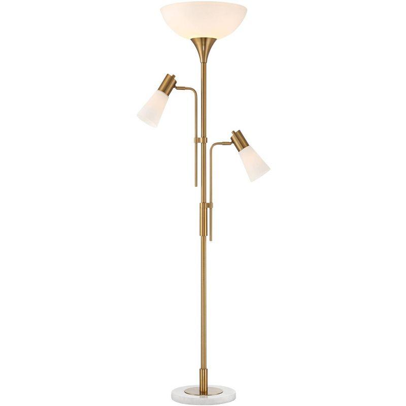 Adjustable Black Metal Torchiere Floor Lamp with Frosted Glass Shades