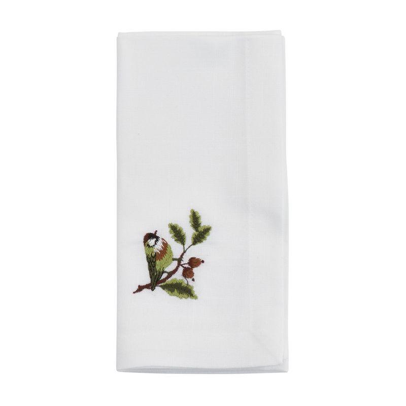 White Polyester Napkins with Embroidered Bluebird Design, Set of 4