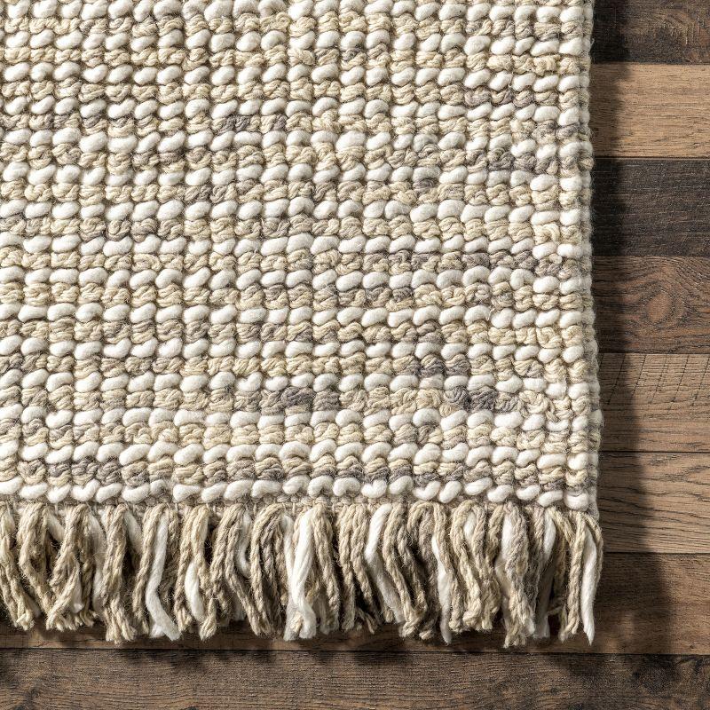 Handcrafted Beige Wool Tasseled Runner Rug, 2' 6" x 6'