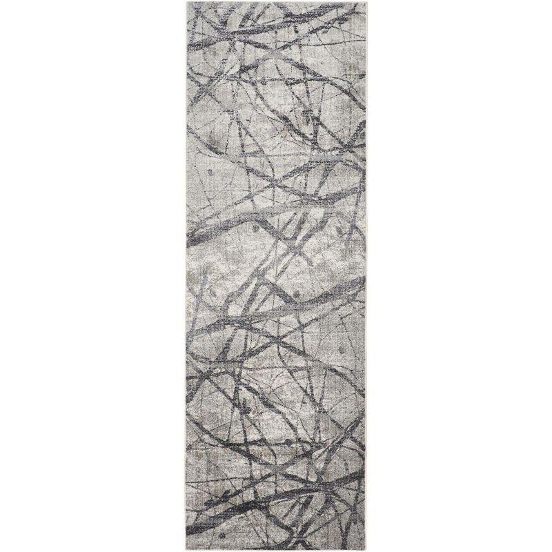 Ivory and Gray Abstract Cotton Synthetic Area Rug