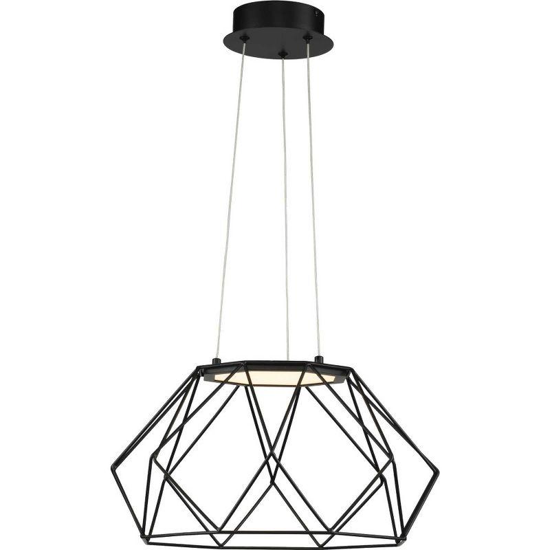 Matte Black Modern Geodesic LED Pendant with Open Diamond Frame