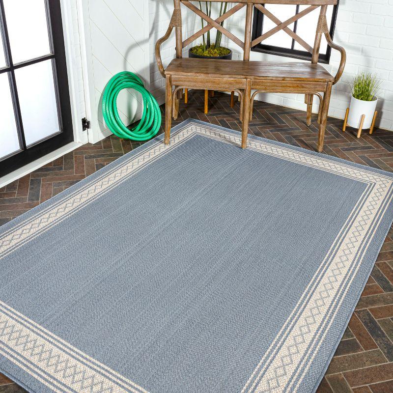 Modern Diamond Border 4' x 6' Blue Synthetic Area Rug