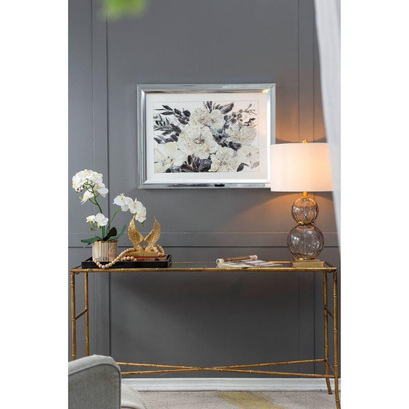 A&B Home 23.5"x31.5" Glamour Crystal Mirror Framed Wall Art Canvas Gray/Cream: Transitional Style, Botanical Subject