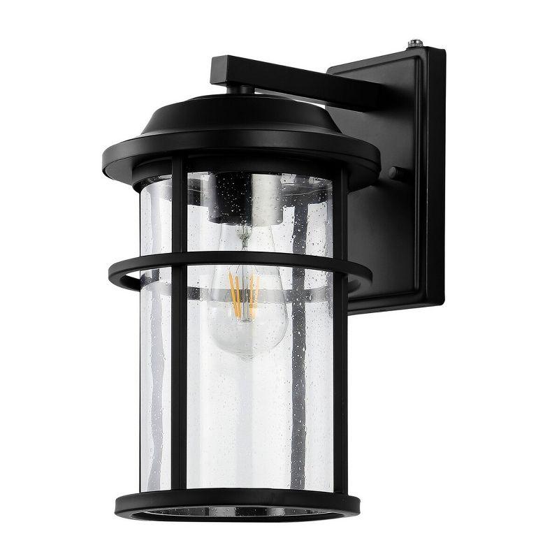 Cianna Matte Black Outdoor Wall Sconce with Seeded Glass Shade, Set of 2