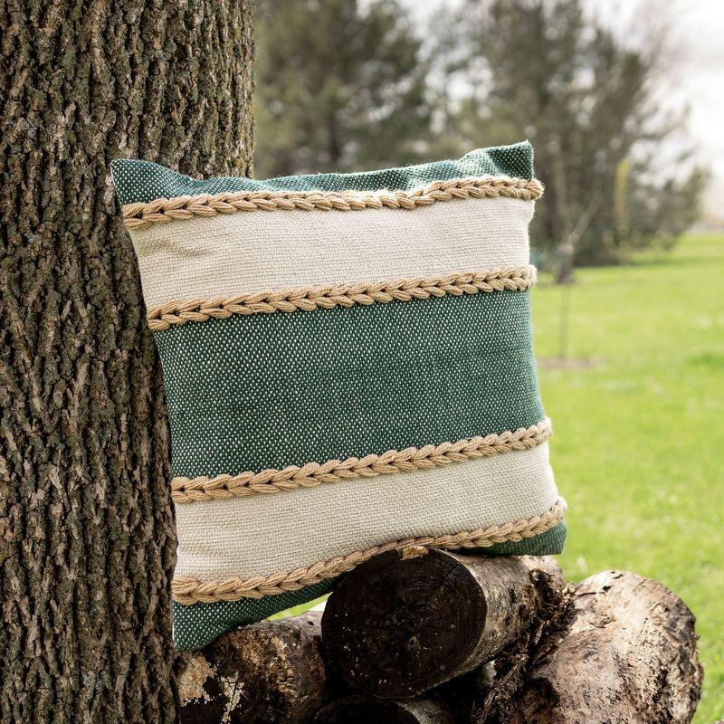 20x20 Outdoor Indoor Wide Stripe Filled Throw Pillow Green Polyester by Foreside Home & Garden