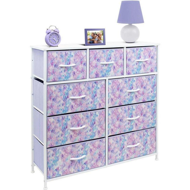 Purple Tie-Dye 9-Drawer Nursery Dresser with Fabric Bins