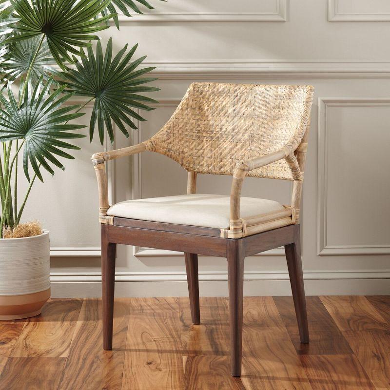 Carlo Transitional Rattan Arm Chair with Honey Mahogany Legs