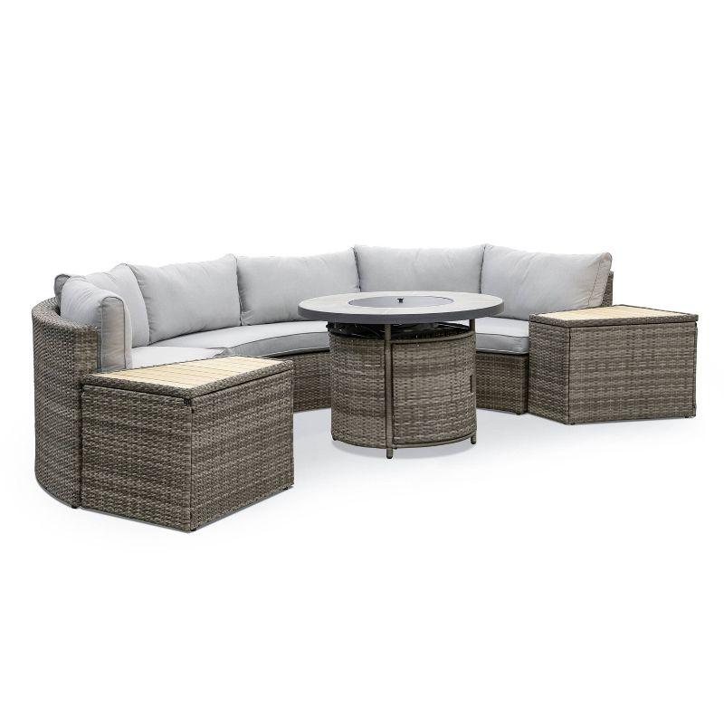 Gray Aluminum 6-Piece Outdoor Sectional with Fire Pit